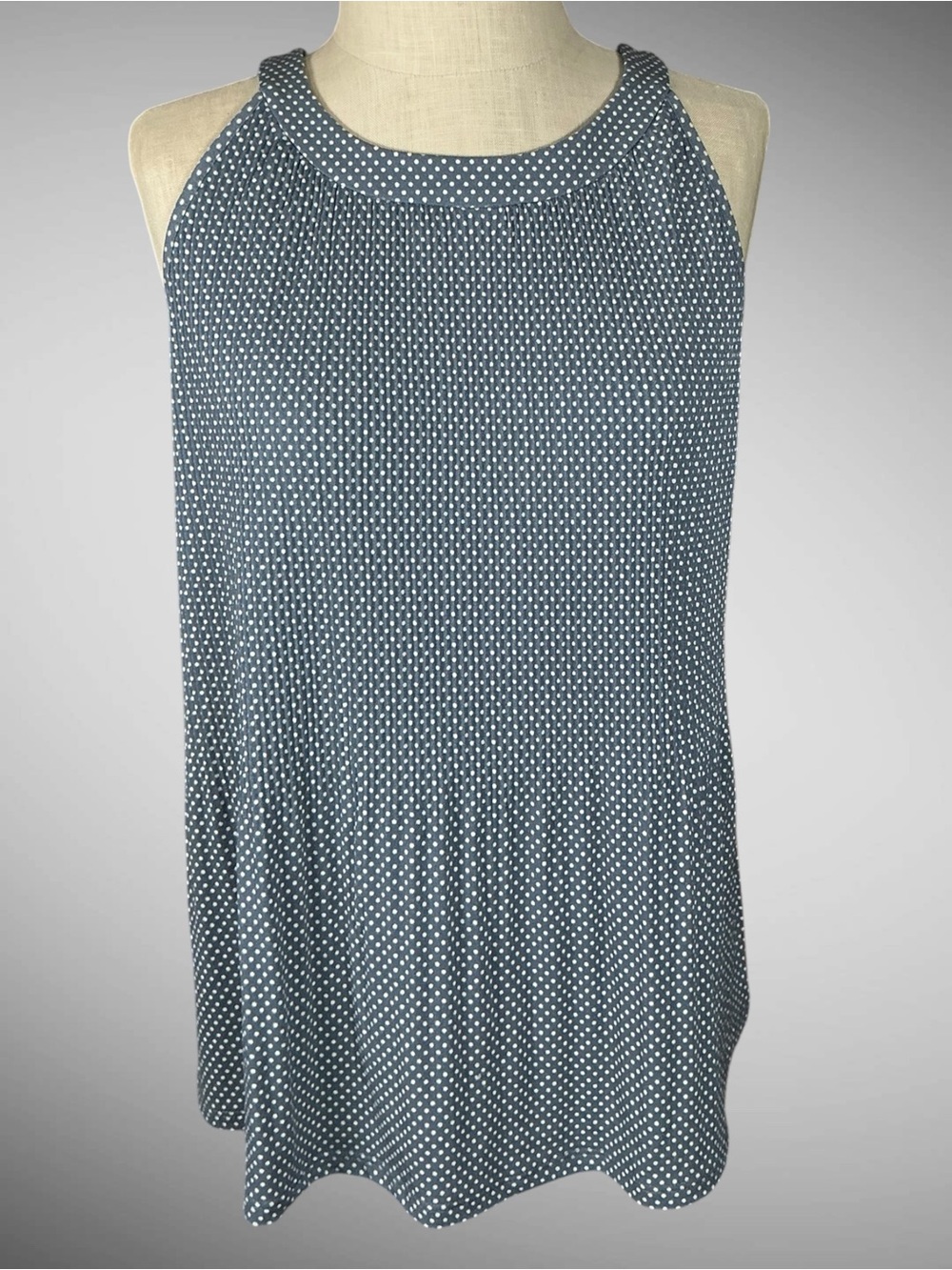 Adrianna Papell Polka Dot Sleeveless Blouse Blue White Size Large L